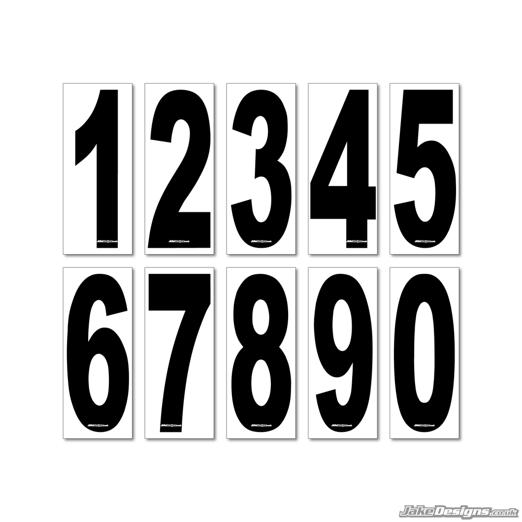 4 X Black Numbers / Letters On A White Background - European / OTK Karting Race Numbers / Letters