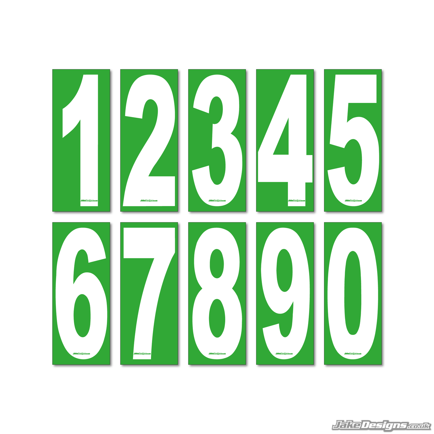 4 X White Numbers / Letters On A Green Background - European / OTK Karting Race Numbers / Letters